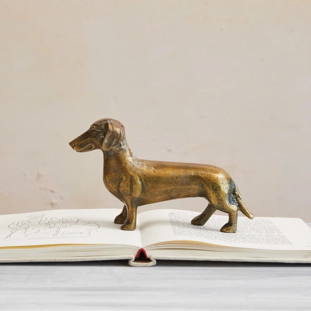 Gold Dachshund Dog Cast Aluminum Mini Statue Paperweight - Picture 1 of 3